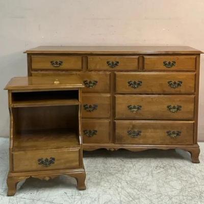 Colonial Style Dresser W/ Bedside Table 