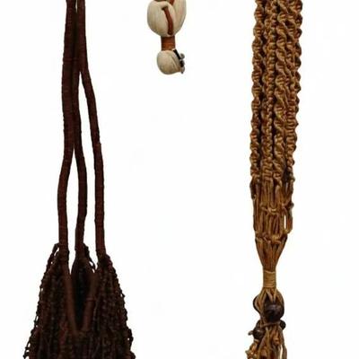 Lot of 3 Vintage Hand-Crafted Macramé Fiber Art Wall Hangings / Plant Hangers