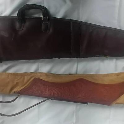 2pc Browning Gun Case Lot – Tooled Leather & Canvas Long Gun Cases