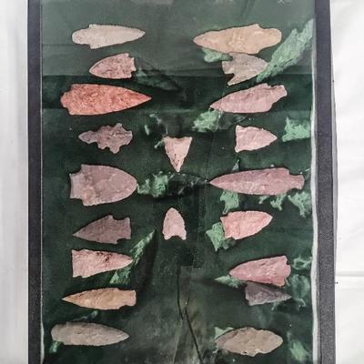 Framed Collection of Knapped Stone Arrowheads & Projectile Points