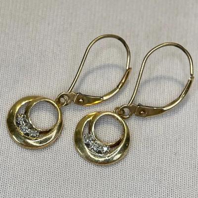 10K Gold White Sapphire Dangle Drop Earrings W/ Porcelain Tiffany&Co. Dish (1.4g)