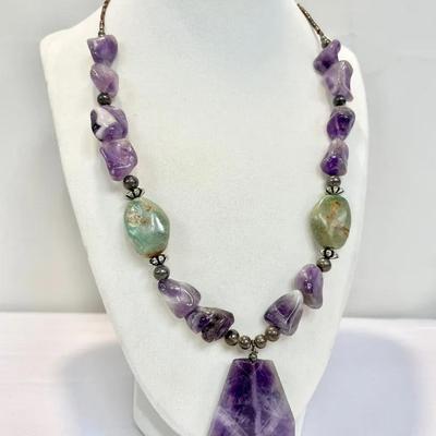 Sterling Amethyst Statement Necklace 20” By Navajo Artist Charlene Little 