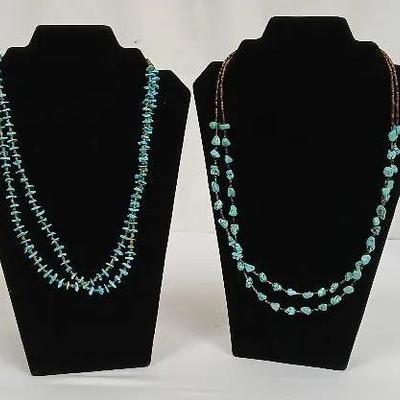 Native American Multi-Strand Turquoise And Heishi Bead Necklaces 