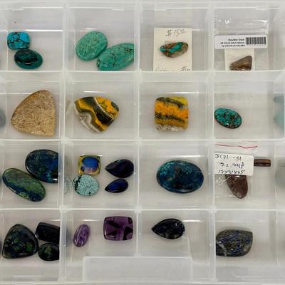 Mixed Polished Cabochon Lot Turquoise, Boulder Opal, Azurite, Jasper, Agate & More Lapidary Stones