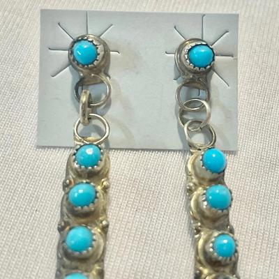 Vintage Native American Sterling And Turquoise Dangle Drop Earrings