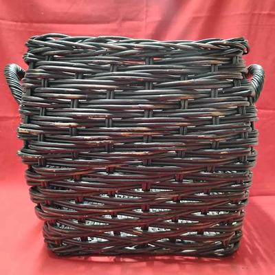 Crate & Barrel Square Rattan Log Basket - Dark Charcoal/Brown
