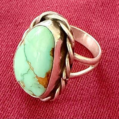 Flawless Sterling Silver Ring w/ Natural Kingman Turquoise – Rope Bezel, Size 7 