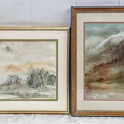 Pair of Framed Watercolor Landscapes by Masako Summers
