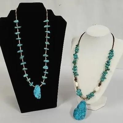 Native American 21" Turquoise/Magasite Pendant Necklace