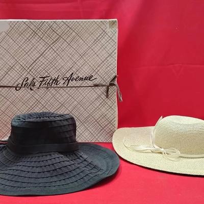 Vintage Saks Fifth Avenue Women’s Hat Lot - Black & Straw Sun Hats with Box