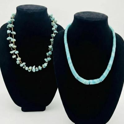 Graduated Turquoise Disc & Turquoise Nugget Necklaces 