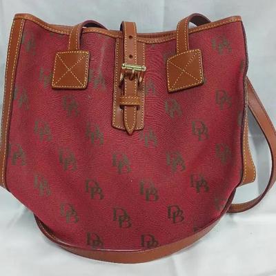 Dooney & Bourke Red Monogram Canvas & Leather Bucket Bag – Style SP914 EX “Little Bucket”