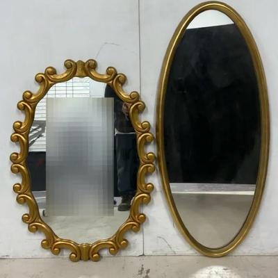 Bassett Rococo Style Gilt Wood Mirror & Gilt Oval Mirror 