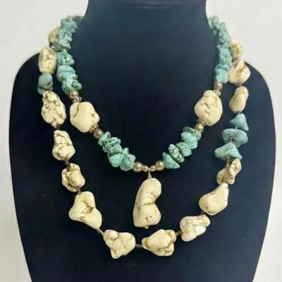 Two Turquoise & Howlite Necklaces with Sterling Silver Clasps