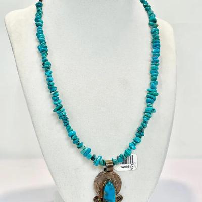 Turquoise & Sterling Necklace W/ Indian Head Pendant By Ben Taylor Riggs