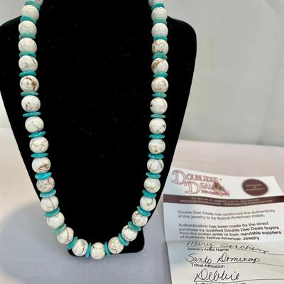 Authentic Santo Domingo Sterling, Howlite And Turquoise Necklace 18”