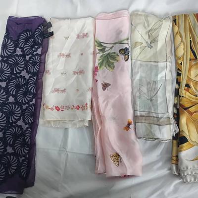 Designer Silk Scarf Lot – Salvatore Ferragamo, Coach, Paloma Picasso & Butterfly Motifs