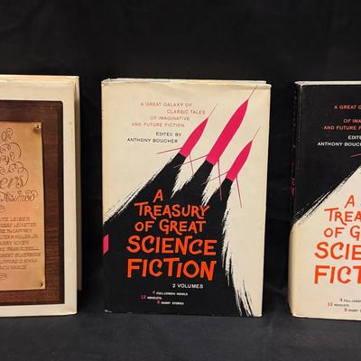 433: Lot of three vintage science fiction hardcover books featuring classic mid-20th-century specula