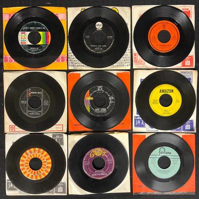 330: Lot of 9 Vintage 45 RPM Vinyl Records – Pop, Soul & Rock (1960s Era)