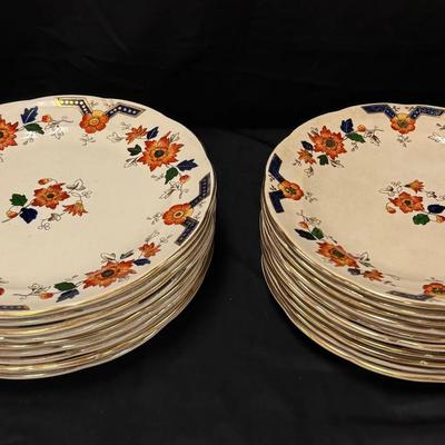 416: Vintage Derby Japan Floral Dinner Plates – Gold Gilt – Set / Lot – S.H.