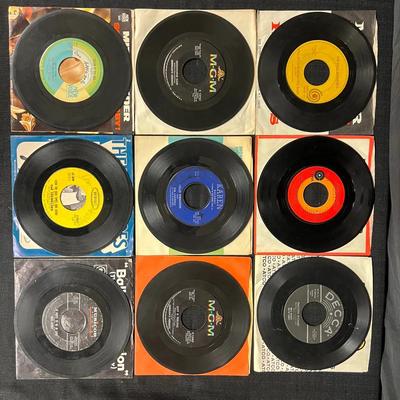 332: Lot of 9 Vintage 45 RPM Vinyl Records – Pop, Soul & Rock (1960s Era)