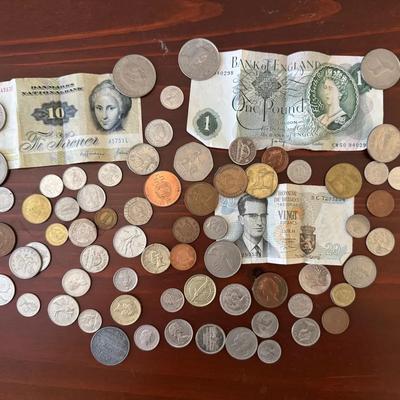 Assorted Lot Of Foreign Coins And Bank Notes