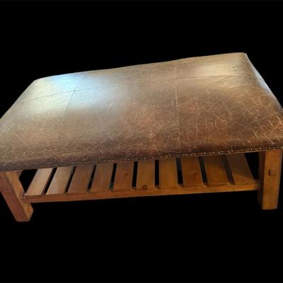 Oversized Tufted Ottoman With Slatted Shelf Base