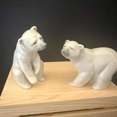 Lladro Lot Of Two Polar Bear Figurines