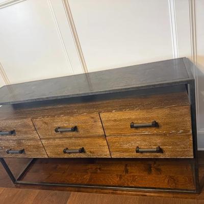 Wood And Steel Six Drawer Serving Buffet Cabinet