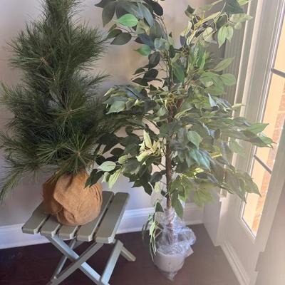 Faux Household Plant, Tree And Table/Stand