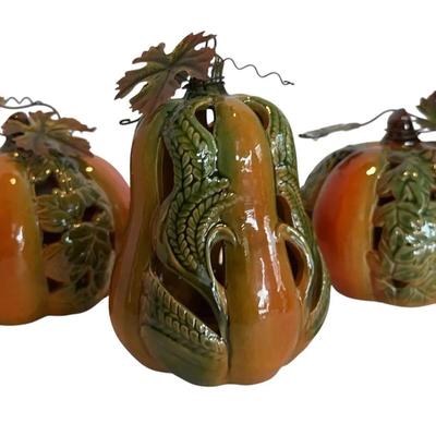3 Decorative Ceramic Pumpkins 