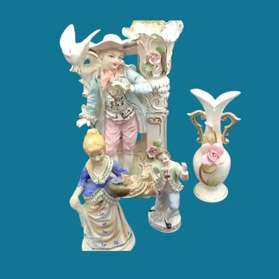 Set Of Four Fine Porcelain Figurines And Vases
