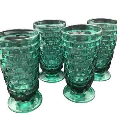 Indiana Glass Co. Colony Whitehall Teal Green Tea Glasses, Set Of Four 6" High
