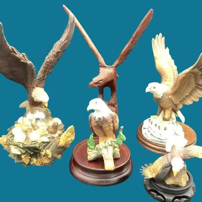 Five American Bald Eagles In Porcelain , Wood And Resin