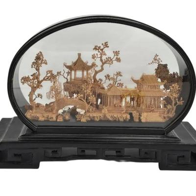 Vintage Japanese Cork Carving Diorama 