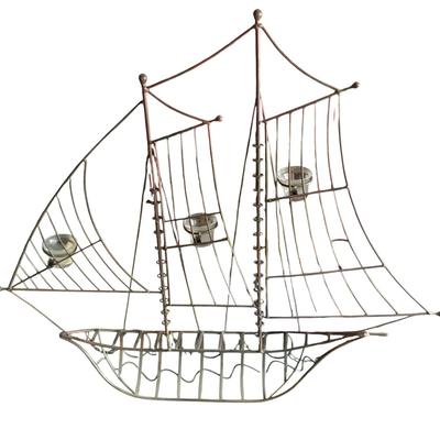 Metal Boat With Four Votive Candle Holders