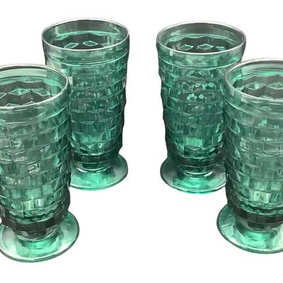 Indiana Glass Co. Colony Whitehall Teal Green Tea Glasses, Set Of Four- 6" High