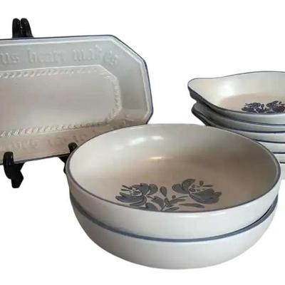 9 Pfaltzgraff Yorktowne Pieces Au Gratin 8”, Bread Plate & Serving Bowls