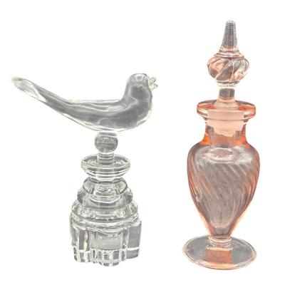 Vintage Pink Depression  Tiffin Glass & Bird Perfume Bottles