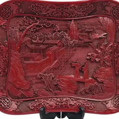 Hand Carved Chinese Cinnabar Tray