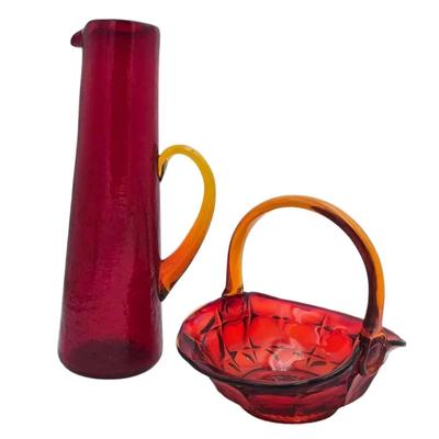 Vintage Amberina Basket & Crackle Glass Pieces