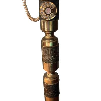 Vintage Brass Rotary Phone And Stand 