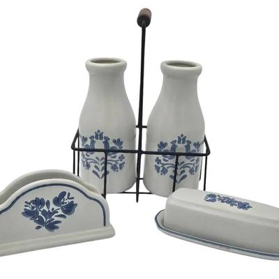 Pfaltzgraff Milk Caddy, Butter Dish and  Napkin Holder Yorktowne Pattern 