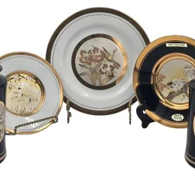 Japanese Art Of Chokin 24k Plates & Vases