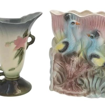 Vintage Hull Pottery Vase  and Mid Century Bird Motif  Vase