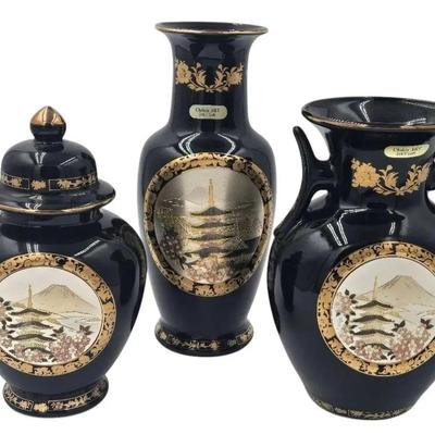 Japanese Art Of Chokin 24k Ginger Jar & Vases