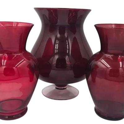 Partylite & Other Red Glass Vases