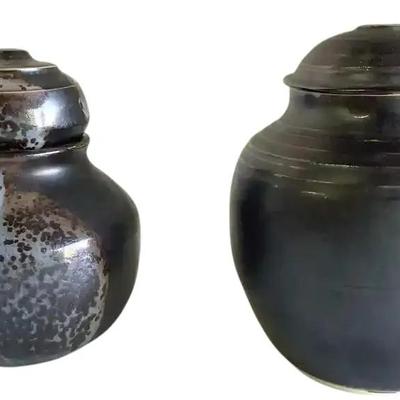 Pair Of Hand Made Stoneware Jars