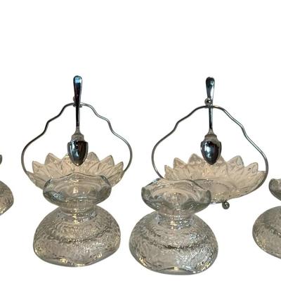 2 Antique Relish Glass Dishes With Spoons 4 Candleholders and candy Dishes