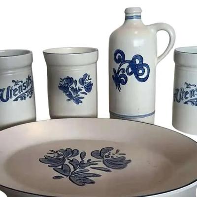 Pfaltzgraff Yorktowne  14” Serving Plate, 3 utensil Holders, I Unique Jug 